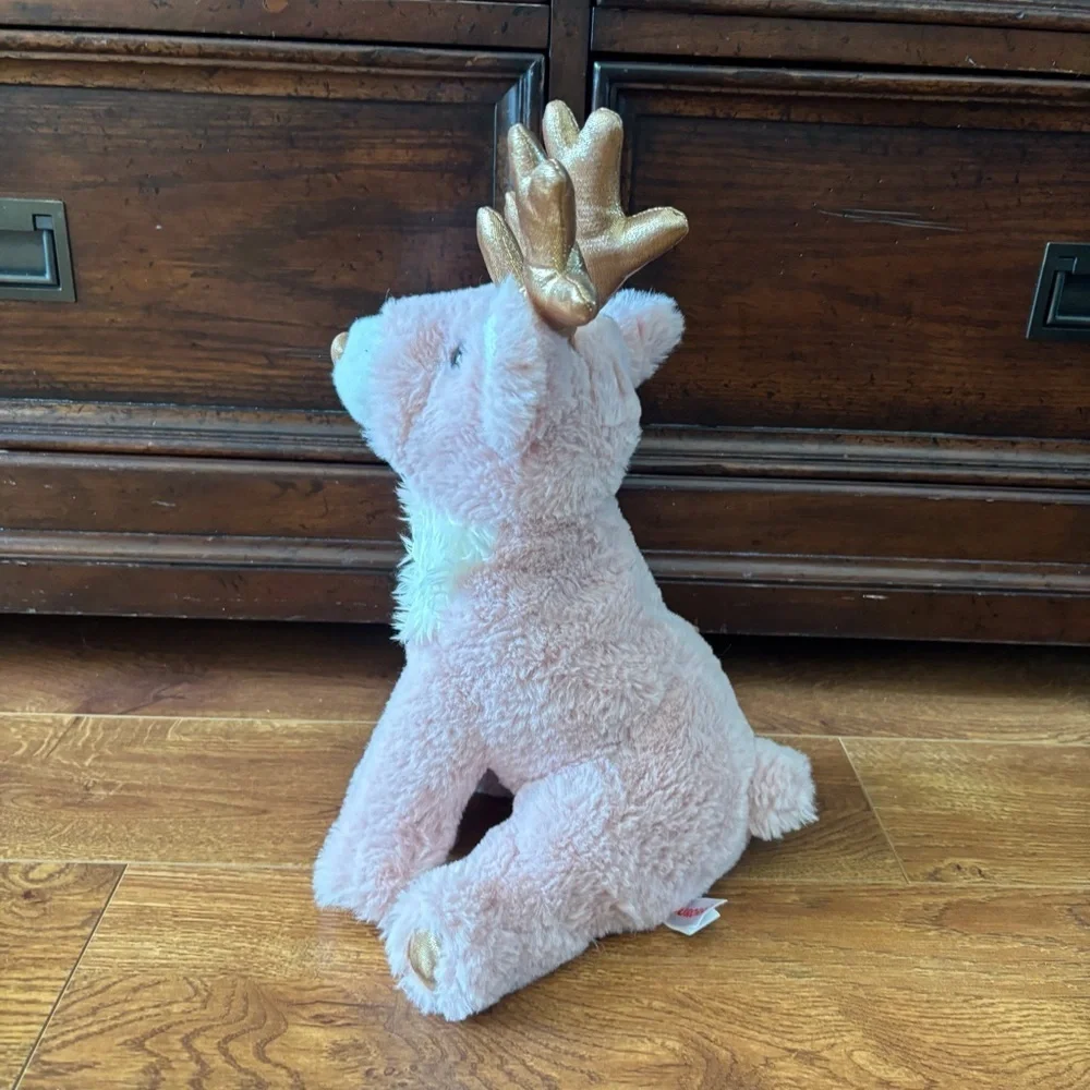 Pink Plush Reindeer with Gold Accents